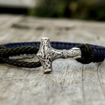 Viking Bracelet + Silver Mjolnir // Olive + Purple (6"L)