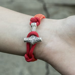 Viking Bracelet + Silver Mjolnir // Pink + Red (6"L)