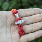 Viking Bracelet + Silver Mjolnir // Pink + Red (6"L)