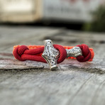 Viking Bracelet + Silver Mjolnir // Pink + Red (6"L)