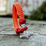 Viking Bracelet + Silver Mjolnir // Pink + Red (6"L)