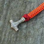 Viking Bracelet + Silver Mjolnir // Pink + Red (6"L)