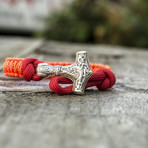 Viking Bracelet + Silver Mjolnir // Pink + Red (6"L)