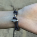 Viking Bracelet + Silver Mjolnir // Purple + Coyote (6"L)