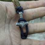 Viking Bracelet + Silver Mjolnir // Purple + Coyote (6"L)