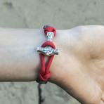 Viking Bracelet + Silver Mjolnir // Red + Gray (6"L)