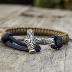 Viking Bracelet + Silver Mjolnir // Purple + Coyote (6"L)