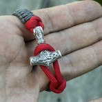 Viking Bracelet + Silver Mjolnir // Red + Gray (6"L)