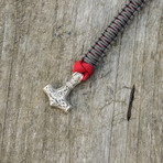 Viking Bracelet + Silver Mjolnir // Red + Gray (6"L)