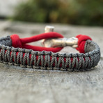 Viking Bracelet + Silver Mjolnir // Red + Gray (6"L)