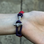 Viking Bracelet + Silver Mjolnir // Red + Purple (6"L)