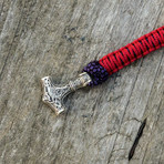 Viking Bracelet + Silver Mjolnir // Red + Purple (6"L)