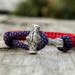 Viking Bracelet + Silver Mjolnir // Red + Purple (6"L)