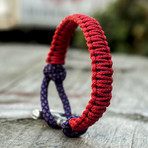 Viking Bracelet + Silver Mjolnir // Red + Purple (6"L)