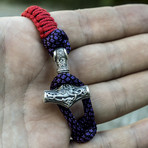 Viking Bracelet + Silver Mjolnir // Red + Purple (6"L)