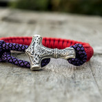 Viking Bracelet + Silver Mjolnir // Red + Purple (6"L)