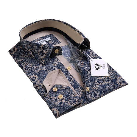 Reversible Cuff Button-Down // Paisley Blue + Gold (S)