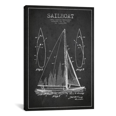 Sailboat // Charcoal Patent Blueprint // Aged Pixel (26"W x 18"H x 0.75"D)