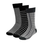 Elisha Stripe Dress Socks // Black + Gray // 3 Pack