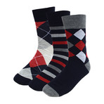 Billie Dress Socks // Red + White + Navy // 3 Pack