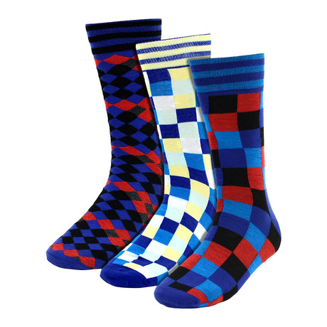 Lynwood Boxes Dress Socks // Blue // 3 Pack