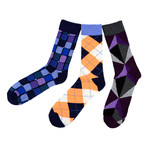 Micheal Colorful Geometric Dress Socks // 3 Pack