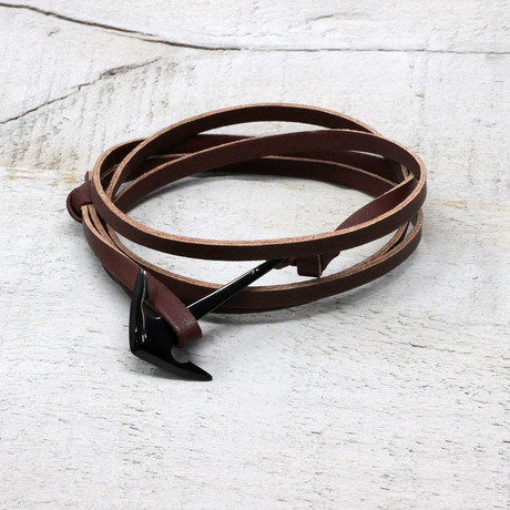 Anchor Leather Wrap Bracelet // Brown