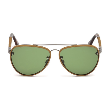 Tod's // Men's Aviator Sunglasses // Dark Havana + Green