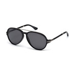 Tod's // Men's Modern Polarized Aviator Sunglasses // Shiny Black + Smoke Polarized