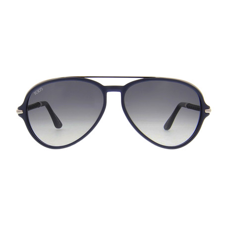 Tod's // Men's Modern Aviator Sunglasses // Shiny Blue + Gradient Smoke