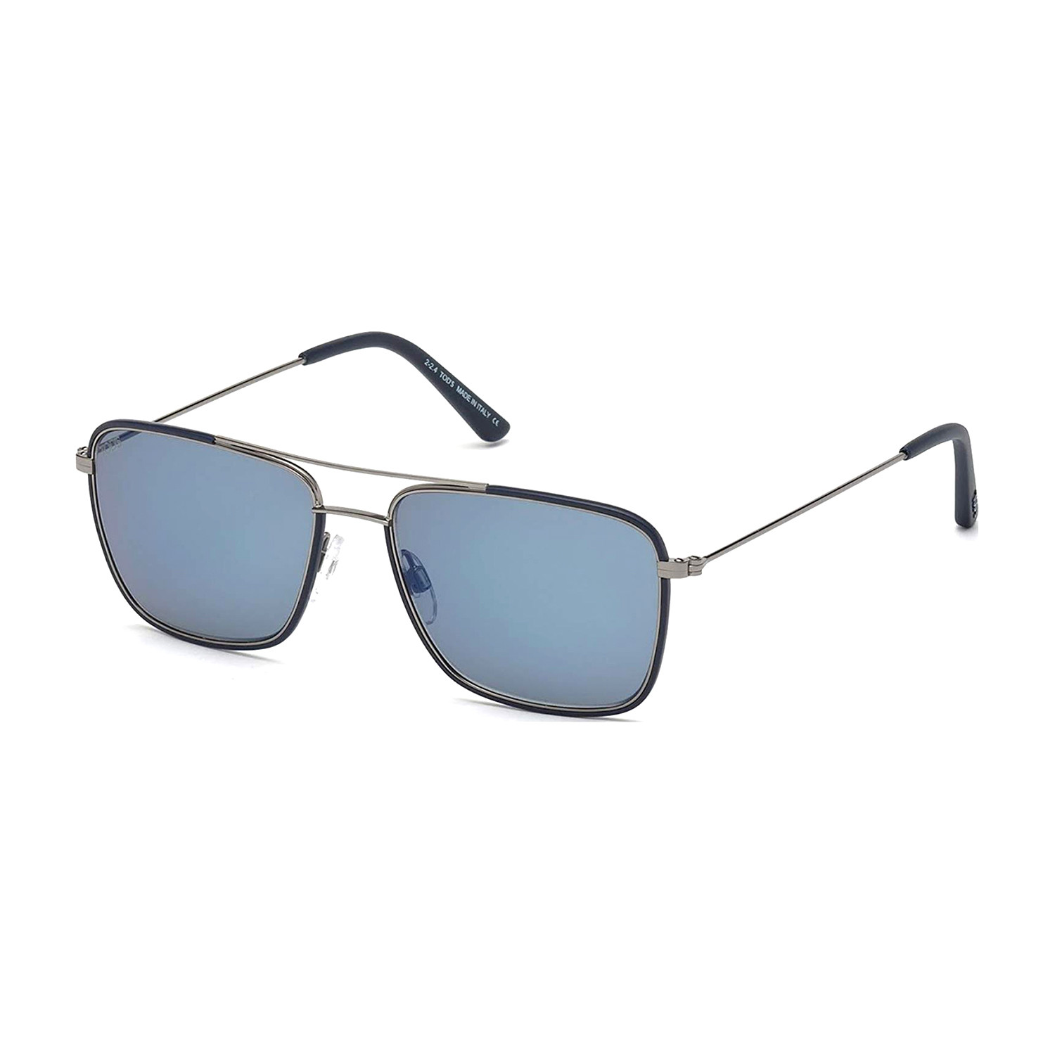 Tod's // Men's Metal Navigator Sunglasses // Shiny Blue + Smoke Mirror ...