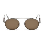 Tod's // Men's Round Titanium Top Bar Sunglasses // Shiny Dark Ruthenium + Brown