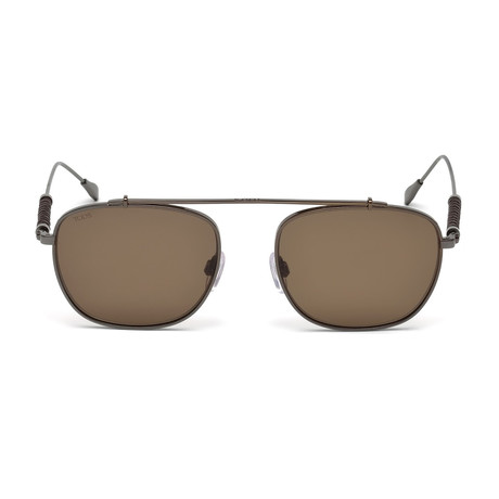 Tod's // Square Titanium Top Bar Sunglasses // Shiny Dark Ruthenium + Brown
