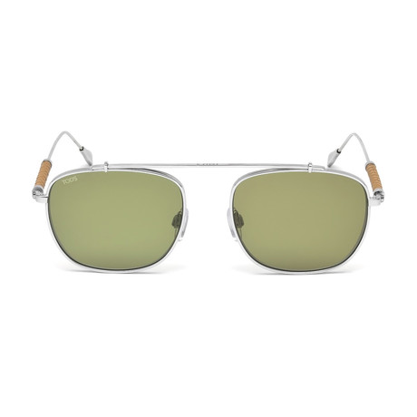 Tod's // Men's Square Titanium Top Bar Sunglasses // Shiny Rhodium + Green