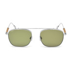 Tod's // Men's Square Titanium Top Bar Sunglasses // Shiny Rhodium + Green