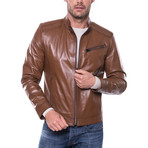 Zip-Up Leather Jacket // Light Brown (2XL)