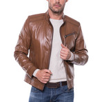 Zip-Up Leather Jacket // Light Brown (L)