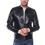 Zip-Up Leather Jacket // Black (XL)