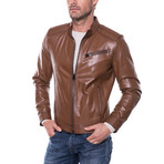Zip-Up Leather Jacket // Light Brown (L)