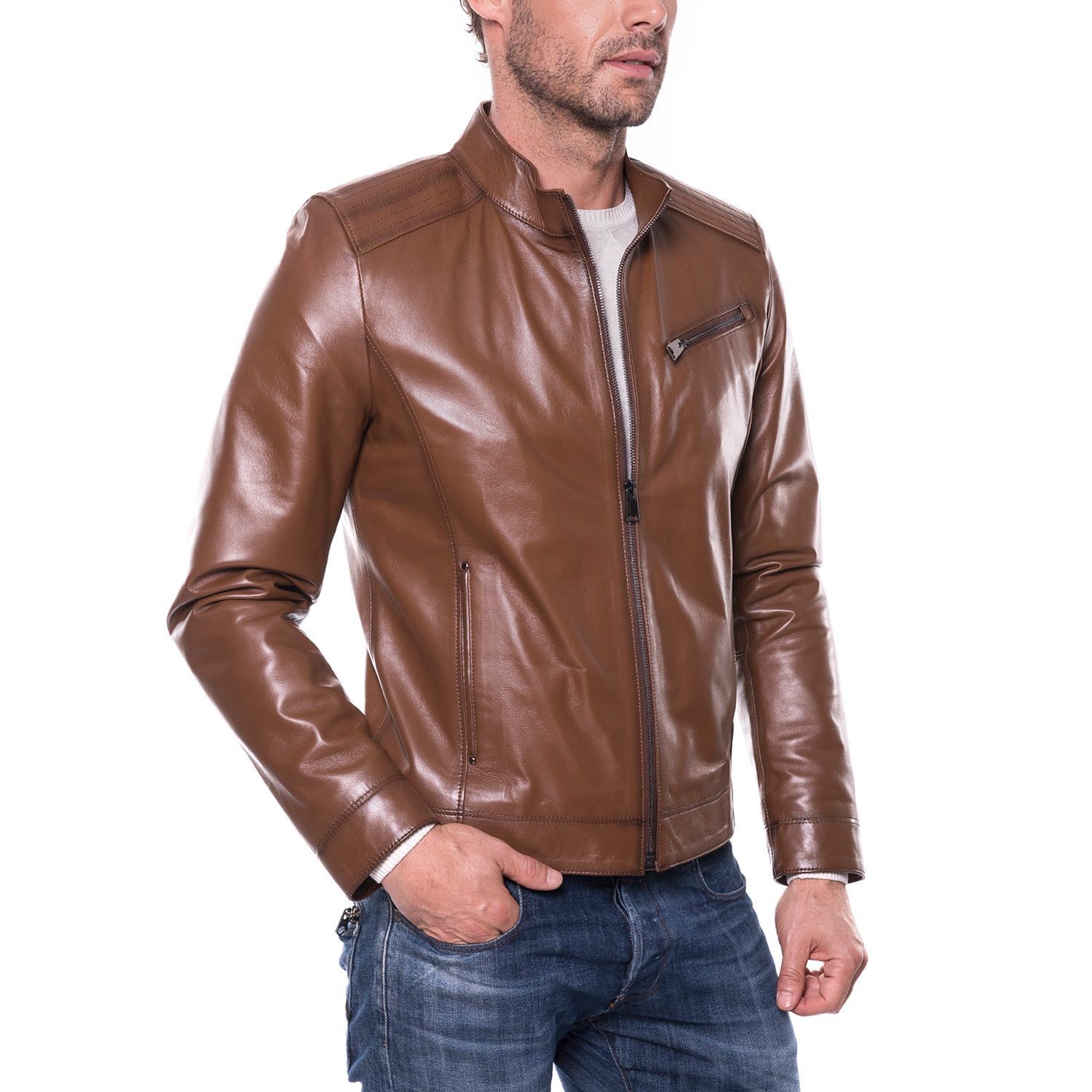 Zip-Up Leather Jacket // Light Brown (L) - Paul Parker - Touch of Modern