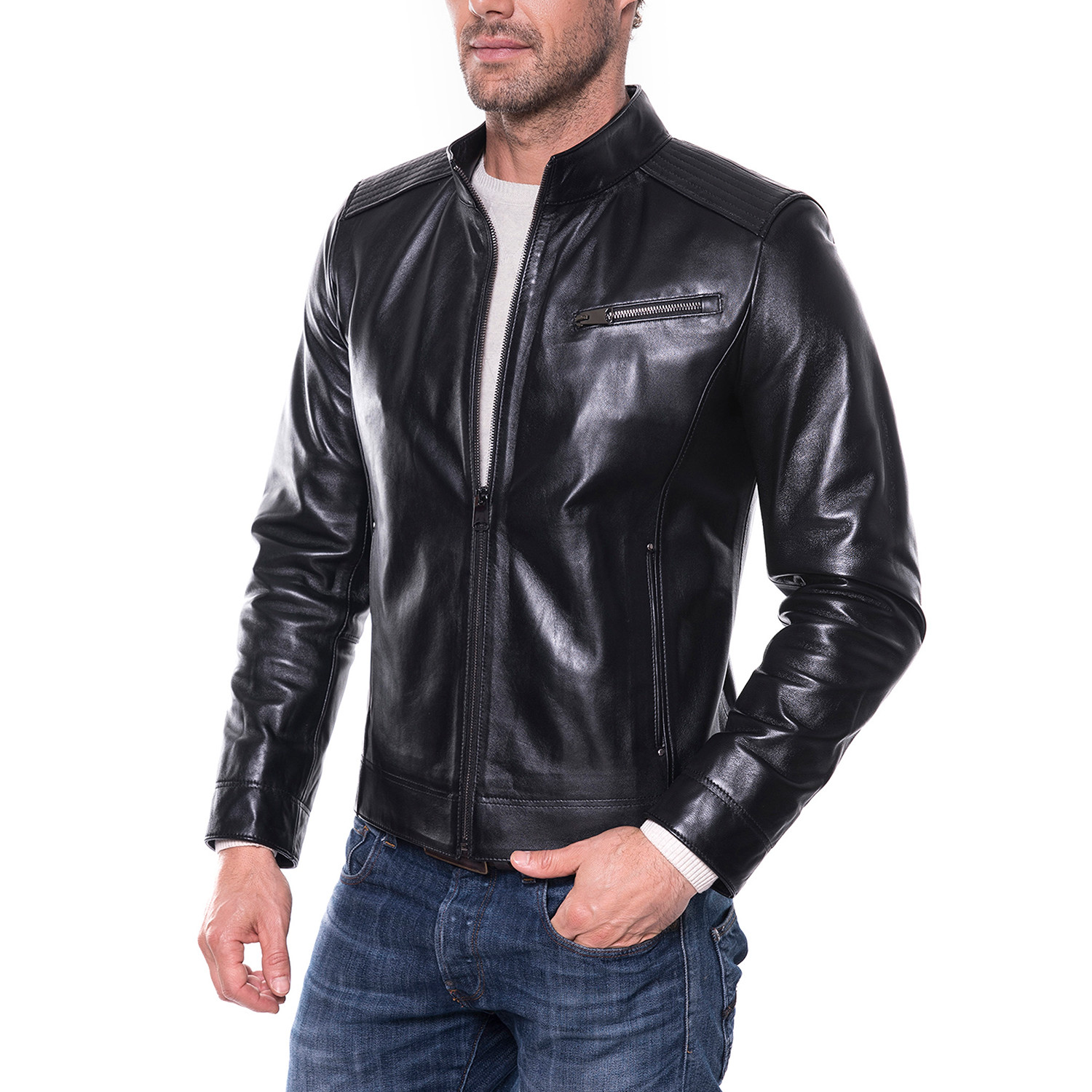 Zip-Up Leather Jacket // Black (2XL) - Paul Parker // Burak & Espana ...
