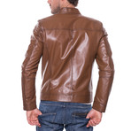 Zip-Up Leather Jacket // Light Brown (XL)