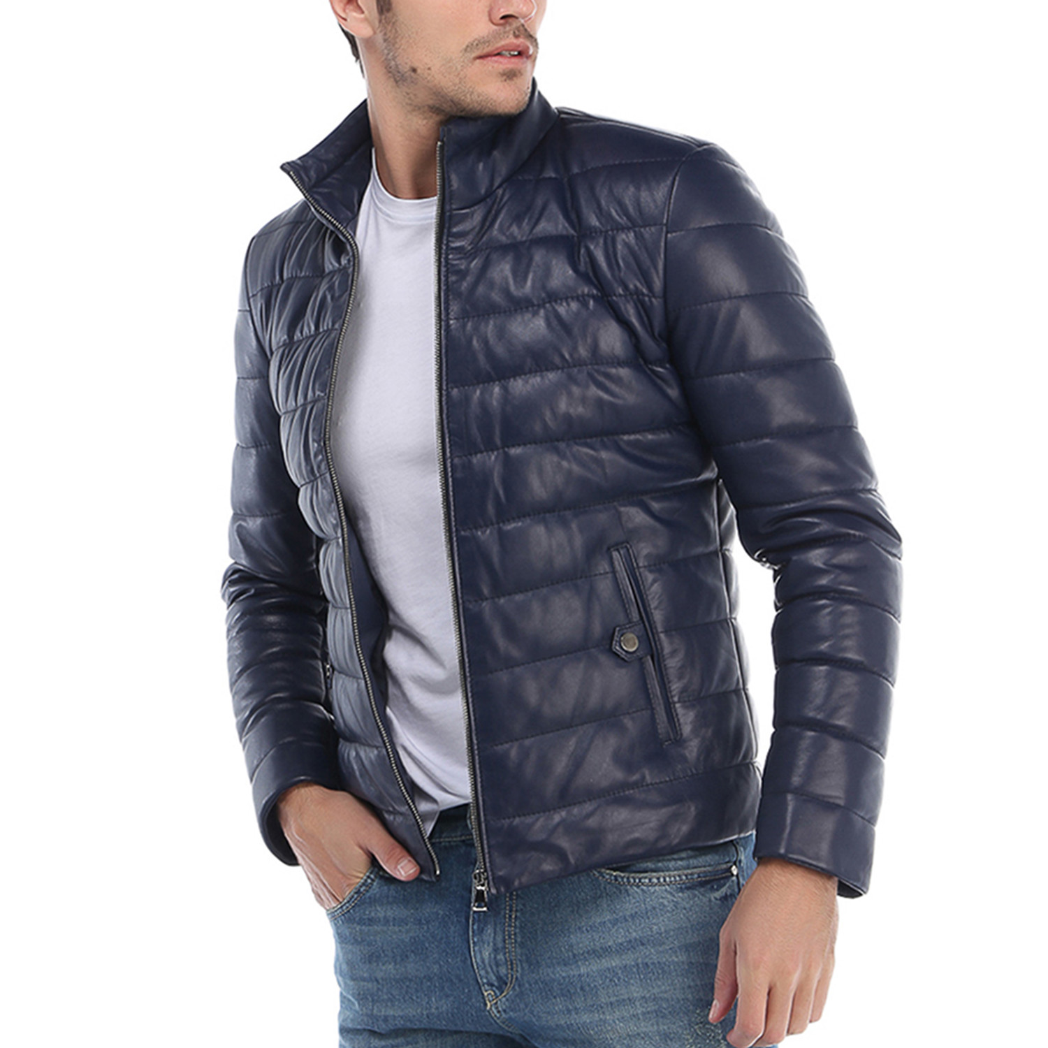 Puffed Leather Jacket // Navy (S) - Paul Parker - Touch of Modern