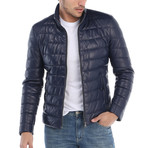 Puffed Leather Jacket // Navy (S)