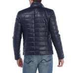 Puffed Leather Jacket // Navy (M)