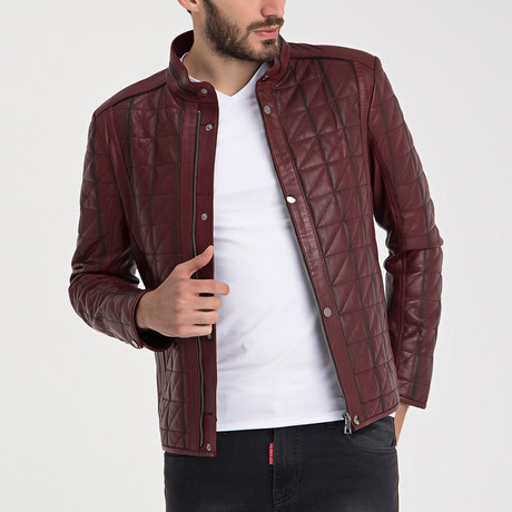 Quilted Leather Jacket // Dark Red (M)