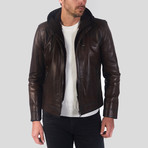 Hooded Leather Jacket // Dark Brown (S)