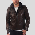 Hooded Leather Jacket // Dark Brown (XL)