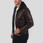 Hooded Leather Jacket // Dark Brown (XL)
