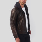 Hooded Leather Jacket // Dark Brown (L)